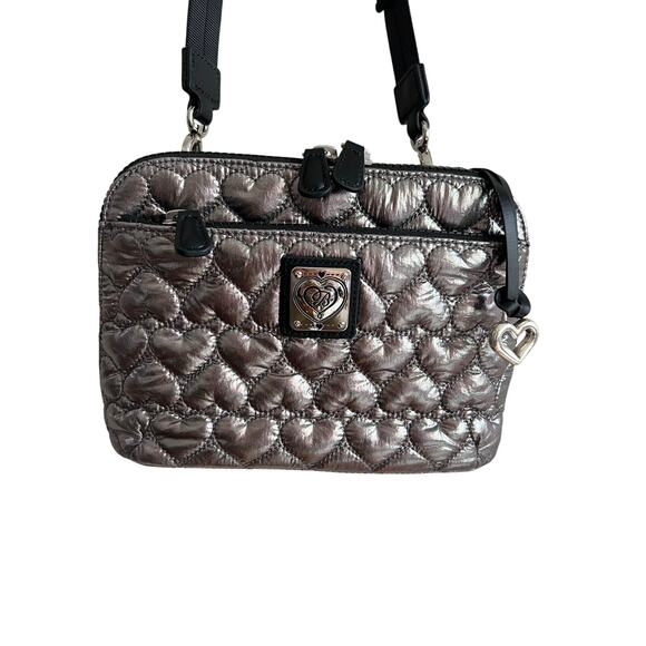Brighton Koko Metallic Organizer Pewter Heart To Heart Crossbody Wallet H5518R - Picture 4 of 10